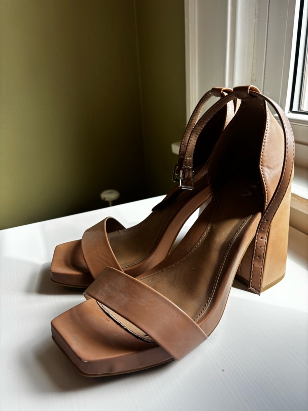 MIA Tan Block Heel Ankle-Strap Sandals
